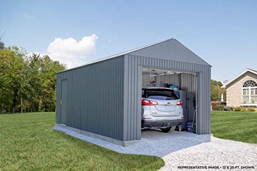 SOJAG GRC1215 Everest Wind & Snow Rated Steel Garage – 12 ft. x 15 ft. x 10 ft. Charcoal 12′ x 15′
