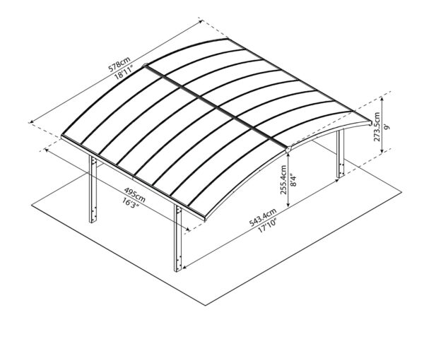 Palram – Canopia Arizona Wave Double Carport – 19′ x 16′ x 9′ – Gray/Gray