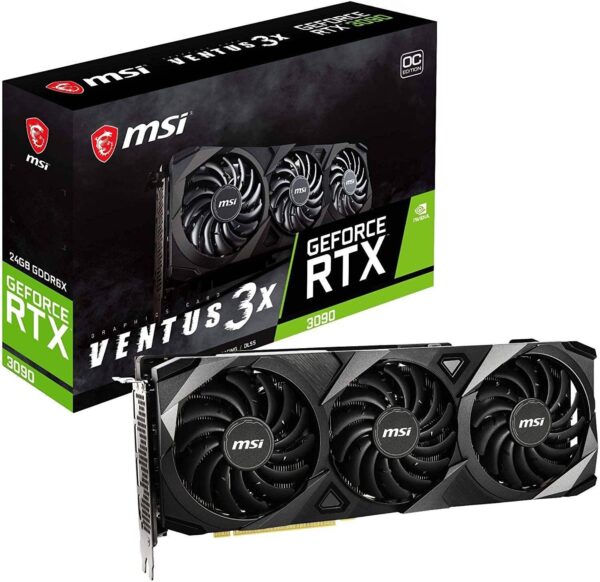 MSI GeForce RTX 3090 VENTUS 3X 24G OC Gaming Graphics Card – 24GB GDDR6X, 1725 MHz, PCI Express Gen 4, 384-bit, 3x DisplayPort v1.4a, HDMI 2.1