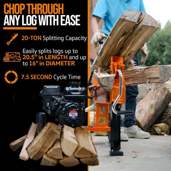 Super Handy GUO077 Portable 20 Ton Gas Powered Log Splitter New