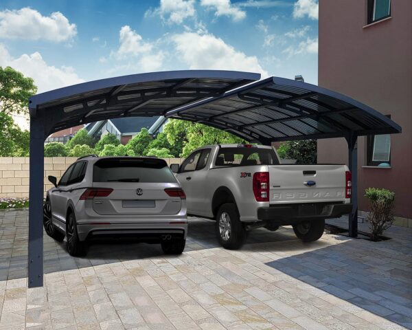 Palram – Canopia Arizona Wave Double Carport – 19′ x 16′ x 9′ – Gray/Gray