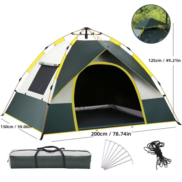Outdoor Pop-up Tent, Waterproof, Portable, Four-sided Camping Tent, Suitable for 2-4 People, Family Tent, Camping, Hiking Trips
