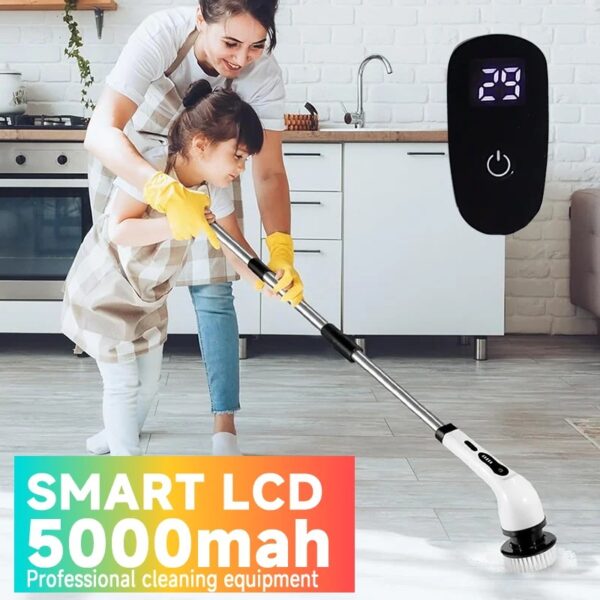 Electric Spin Scrubber USB Rechargeable Wireless Electric Cleaning Brush with 5PCS Brush Head Bathroom Kitchen Dishwashing Brush