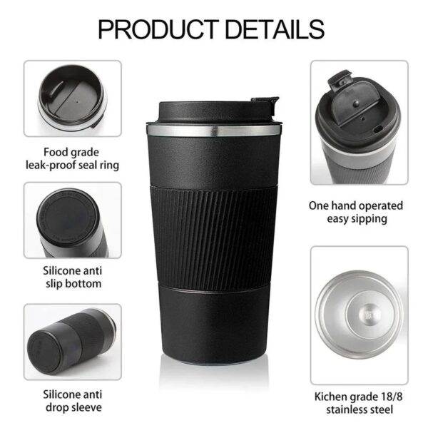 Stainless Steel Thermal Coffee Cup – 380ml / 510ml Insulated Travel Mug for Car & Office